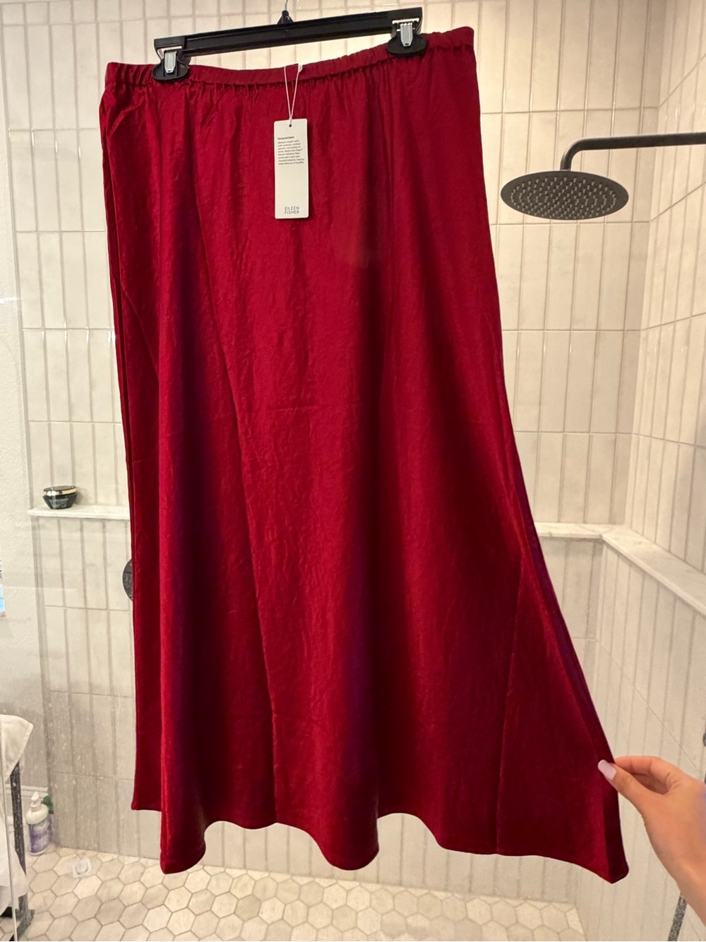 Eileen Fisher Crimson Red Midi Skirt with Elastic Waist - Picture 4 of 9